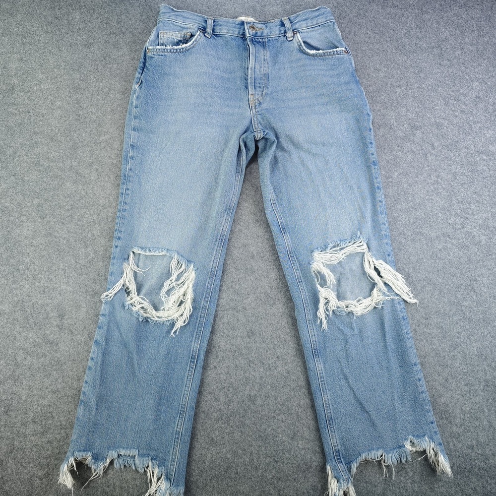 Free People We The Free Maggie Jeans 28 Straight Distressed Cropped Ripped Hem